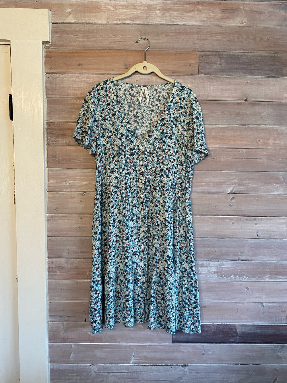 Seraphine teal blue red white floral maternity dress size 6